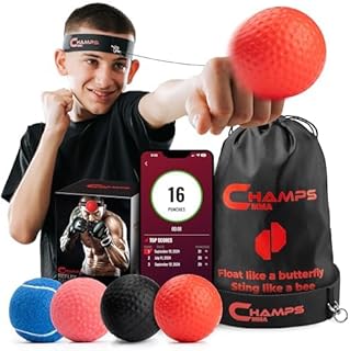 Champs MMA Juego de pelotas de boxeo reflejo con aplicación de contador de punzones | 4 bolas con diferentes pesos, diadema y 4 cuerdas de repuesto para mejorar la velocidad, entrenamiento de