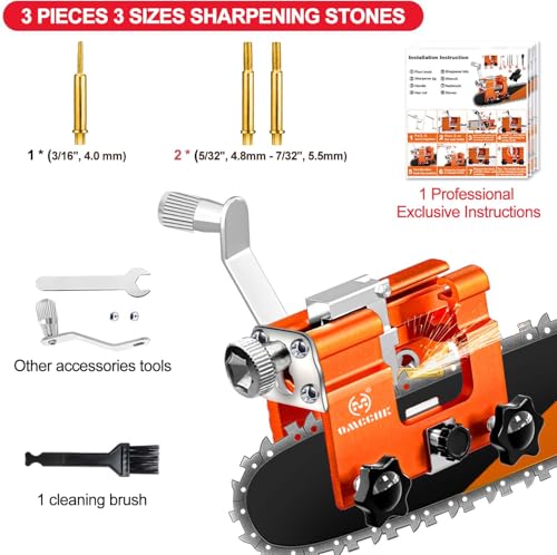 Image of Portable Chainsaw Sharpener Jig Kit, Hand Crank Sharpening Tool with 3 Sharpening Burrs & Cleaning Brush, Chain Saw Blade Sharpener for Electric Chain Saw, Gardening & Logging