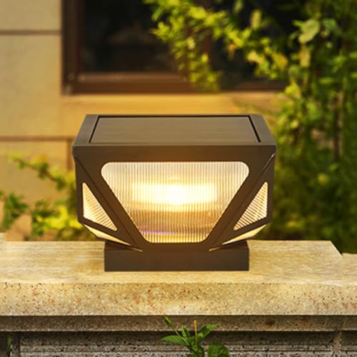 HZWJIA Solar Pillar Lamp Outdoor Galvanized Iron Body Fence Deck Post Cap Light IP65 Waterproof Pillar Head Lamp Black Outdoor Waterproof Solar Pillar Lamp For Villa Patio Pillar Lamp Side Length 11.8