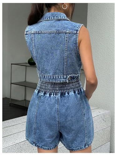 MakeMeChic Women's Denim Jacket Bow Tie Front Collared Sleeveless Y2k Crop Jean Vest2