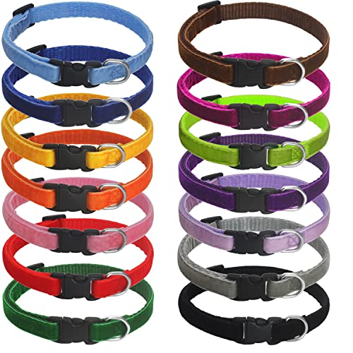 14 pcs/Set Soft Velvet Puppy Whelping ID Collars for Newborn Pets Cats - Adjustable Kitten Litter Collars Baby Dog ID Bands Pet Identification for Breeders, Neck 9" - 12" (Medium)