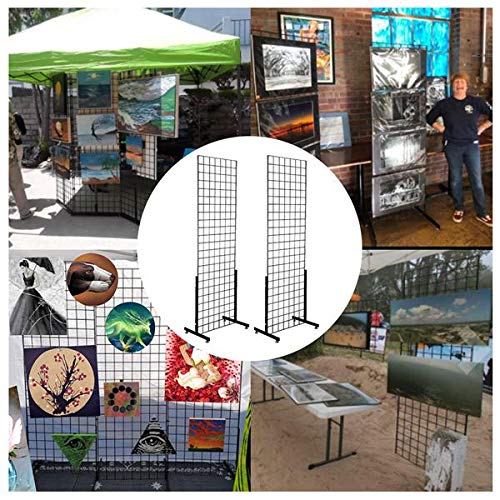 2pc Art Display Grids, Grid Wall Panel Floorstanding Display Fixture with Deluxe T-Style Base Grid Panel Display Shelf - Clothing Display Rack Grid, Shelves Metal Grid for Any Retail Display