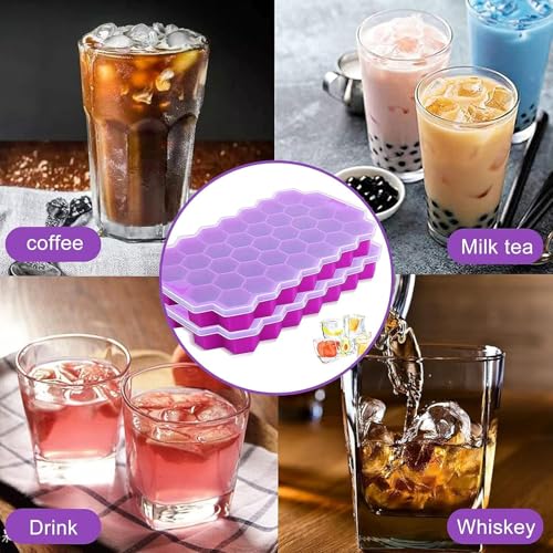 Image of AIG Silicone Ice Cube Trays with Lids - 1 Pack Easy-Release Hexagon Ice Maker for Freezer, Reusable Food-Grade Ice Molds for Cocktail Bar, Whiskey, Iced Coffee & Home Kitchen (Purple)