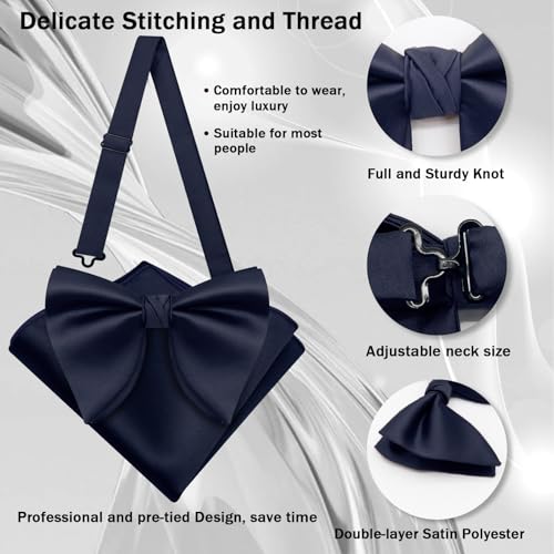 Image of Mens Bow Tie Pre Tied Oversized Bow Ties for Men Satin Bowties for Tuxedo Wedding Party Banquet