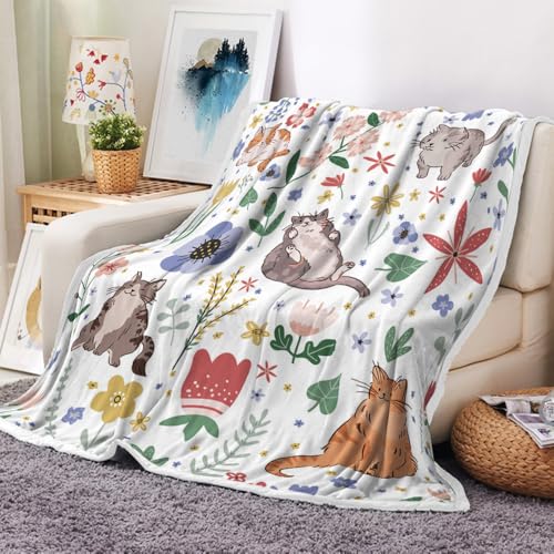 DYNH Cat Themed Flannel Fleece Throw Blanket, 50X60, Polyester, Modern, Multicolor, Adults, All Seasons