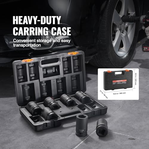Image of VEVOR 1 inch Drive Impact Socket Set, 8 Piece Deep Socket Set Metric 27-41mm, 6 Point Cr-Mo Alloy Steel for Auto Repair, Easy-to-Read Size Markings, Rugged Construction, Includes Storage Case