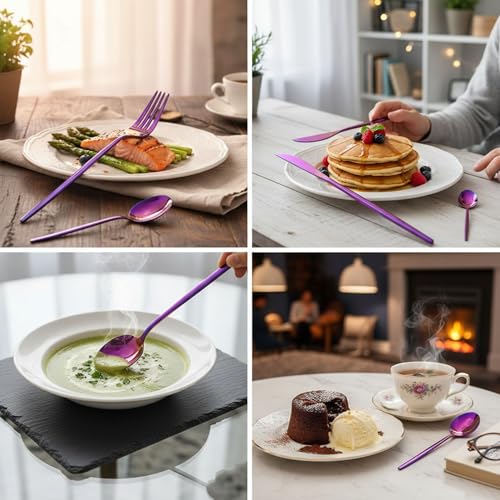 Image of 25 Pcs Pink Cutlery Set for Dining Table the Perfect Lightweight Silim Handle Tableware Including Dinner Spoon, Dinner Fork, Dinner Knife, Dessert Spoon & Dessert Fork