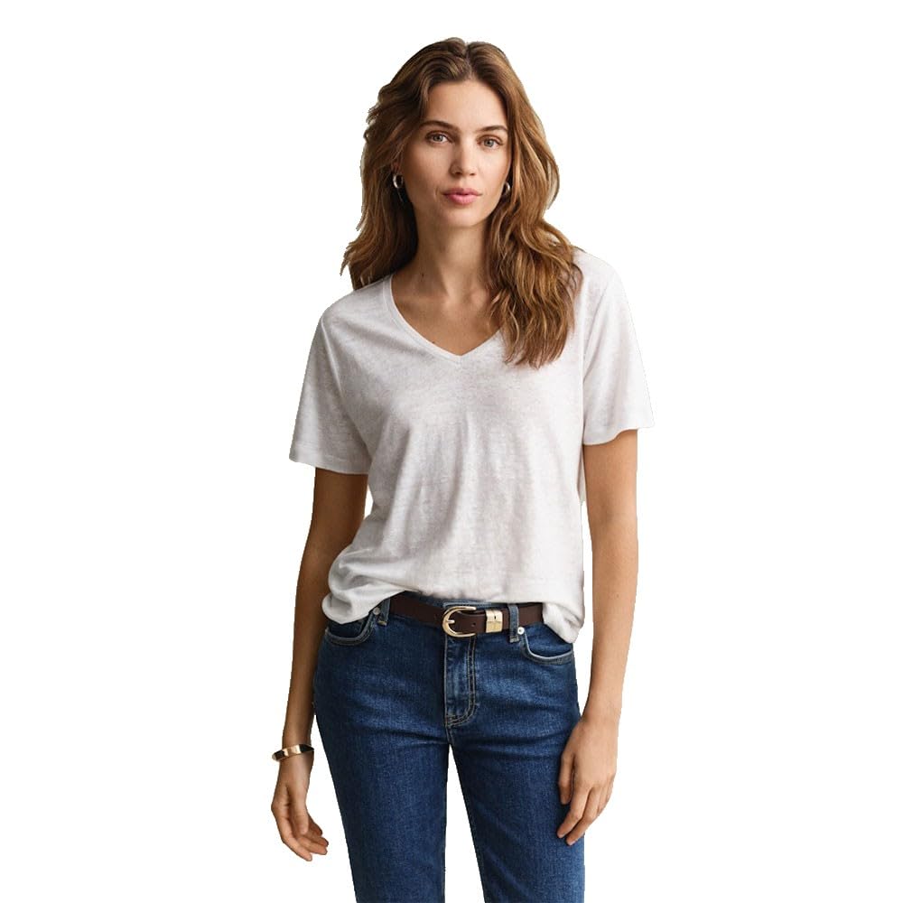 REG Linen V-Neck SS T-Shirt, Blanco, XL