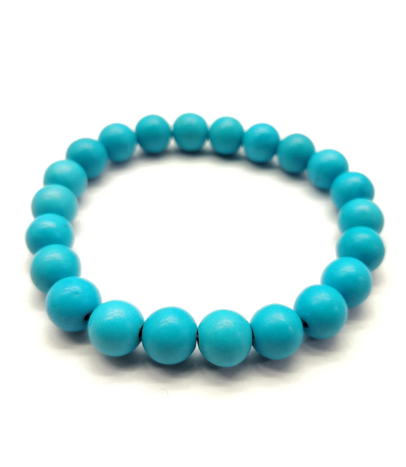 LKBEADS Unisex gem american sleeping beauty turquoise 8mm, 23 Pieces round smooth beads stretchable 7 inch bracelet for men,women-Healing, Meditation,Prosperity,Good Luck Bracelet