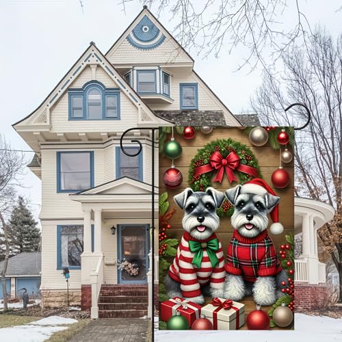 Image of BlissYard Schnauzer Winter Garden Flag 12x18 Inch Polyester