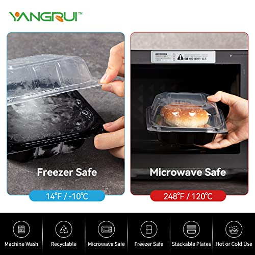 Yangrui Clamshell Take Out Containers, Anti-Fog Shrink Wrap 55 Pack 6 X 6 Inch 15 Oz Meal Prep Container Bpa Free Microwave Freezer Safe Plastic Hinged To Go Containers #TOP2