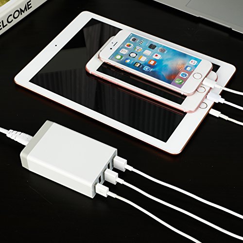 5-Port USB Charging Stations for Multiple Devices, Desktop 40W 8A Multi USB Wall Charger Compatible with Tablet, Phone, Cell Devices Product, Android Phone and All USB Port Devices