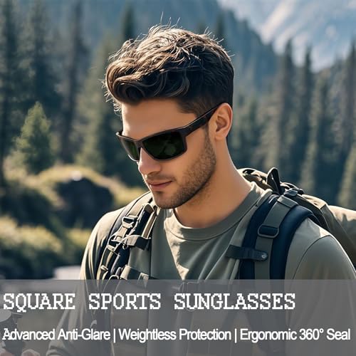 Image of Joopin Rectangle Sports Sunglasses Polarized UV Protection Shades for Men | Wrap Around Sun Glasses, Trendy Plastic Frame, TAC Lens, Safety, Driving, Running, Fishing, Cycling, Hiking