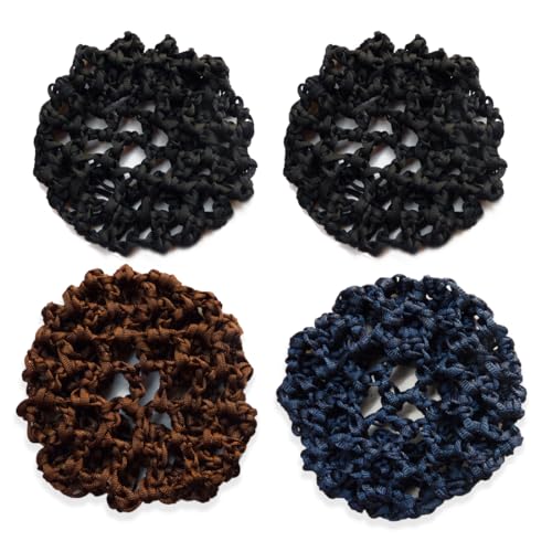 VBSJAH Accesorio para el pelo para mujer, 4 pieza de color negro, redecilla para cabello con lunares, para ballet y baile Mallas elásticas para el pelo para Hacer Bollo de Pelo, Bailarina de Ballet