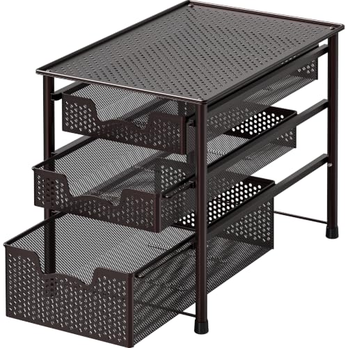 Simple Houseware Stackable 3 Tier Sliding Basket Organizer Drawer, Bronze