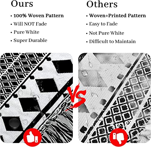 Upgraded Boho Rug 3'X5', 100% Woven Farmhouse Moroccan Geometric Tribal Non-Shedding Stain Resistant Living Room Bedroom Kitchen Area Rug, Washable Cotton Tassel Boho Outdoor Rug Black And White Rug #TOP1