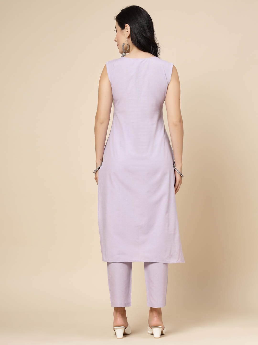 Stylum Women's Embroidered Cotton Blend Straight Kurta Pant Set (In, Alpha, Xs, Regular, Purple)