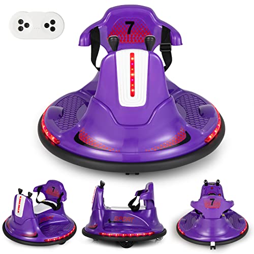 COSTWAY 6V Autoscontro Elettrico per Bambini, Veicolo Elettrico con Telecomando, Girevole a 360°, Luci LED Colorate e Cintura di Sicurezza Regolabile, 37-95 Mesi (Viola)