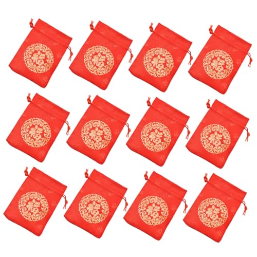 SILENRADAWN 12個福字入り高耐久チャイナ風巾着袋 ジュエリー キャンディ包装用 小物収納に 贈答用ラッピング袋