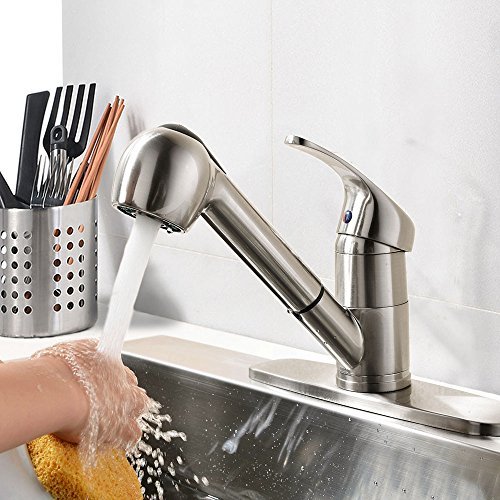 VCCUCINE Best Modern Brushed Nickel Single Handle Stainless Steel Pull Out Sprayer Bar Kitchen Sink Faucet, Pull Down Kitchen Faucet with Deck Plate