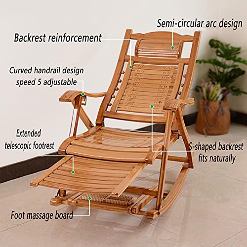 Chaise à bascule en bambou et transat de jardin pliant réglable avec coussin - 6