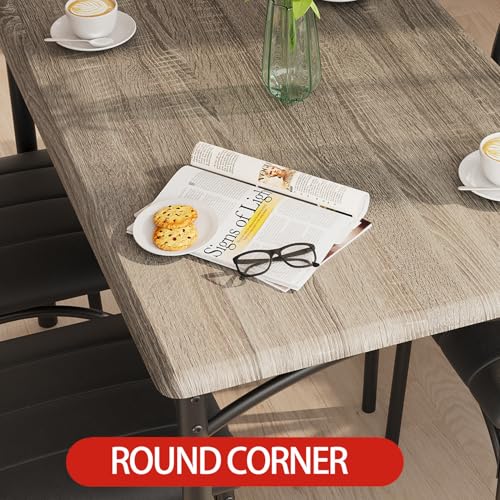 GarveeHome Dining Table Set for 4, Kitchen Table with 4 Upholstered Chairs, Wood Rectangular Dining Table and Chairs Set, for Small Space, Apartment, Dinner, Rustic Gray