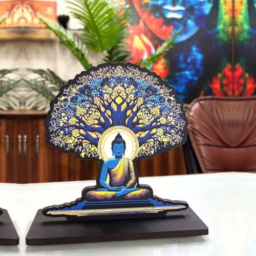 Image of CVANU Wooden Idols & Figurine Table Top Lord Buddha Decorative Item Religious Showpiece for Study Table| Office Desk| Book Shelf| Gift| Home Decoration (6inch X 5.3inch) S494