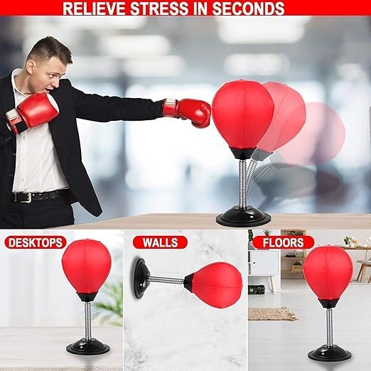 KACHKIT Desktop Punching Bag Stress Buster,Boxing Punch Ball with Suction Cup,Stress Relief Speed Ball for Office & Home,Fun Desk Toy for Kids,Boxing Kit with Pump for Stress Relief【RED】.