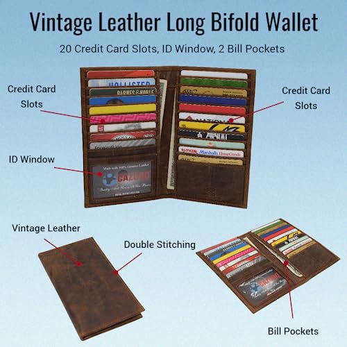 Premium Vintage Leather Long Bifold Credit Card ID RFID Blocking Wallet for Men Women (Brown)2