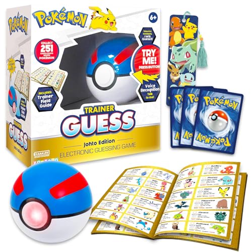 Pokemon Trainer Guess Game Johto Edition - Bundle with Guessing Game, Talk to Your Poke Ball Plus Bookmark, Trading Cards | Pokemon Guessing Game