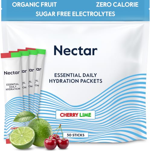 Image of Nectar Hydration Packets - Electrolytes Powder Packets - Sugar Free & 0 Calorie - Organic Fruit Liquid Daily IV for Dehydration Relief & Rapid Rehydration (Cherry Lime 30 Pack)