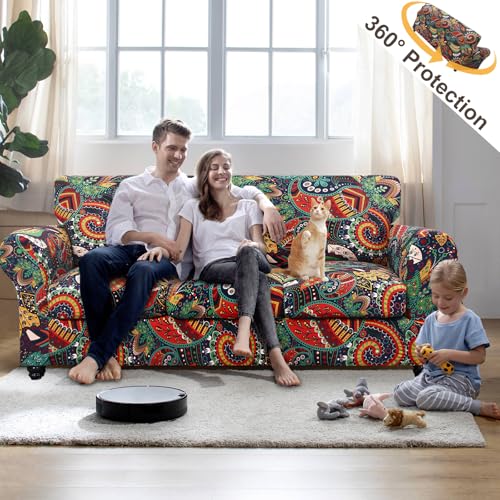 Image of SearchI Sofa Cover Couch Covers, 4 Pieces Sofa Slipcover with 3 Separate Cushion Covers Stretch Soft Furniture Protector for Living Room Couch Cover for Pets Kids(Sofa, Paisley Floral)