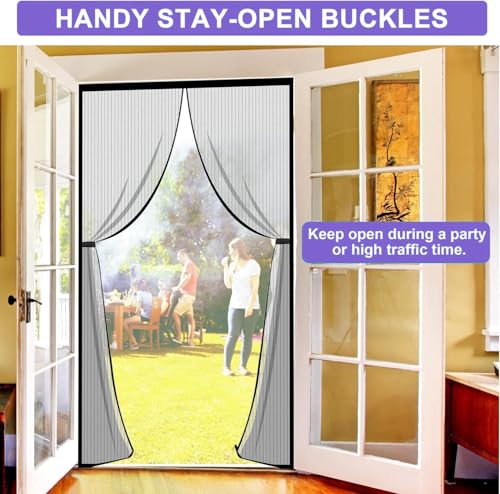 Image of KARP Magnetic Mosquito Net Door with Stay-Open Buckle - Heavy Duty Mesh Screen Door, Auto Close Magnets, Hands-Free Entry, Easy Install, Pet & Kid Friendly for Home(85 X 205, Black)