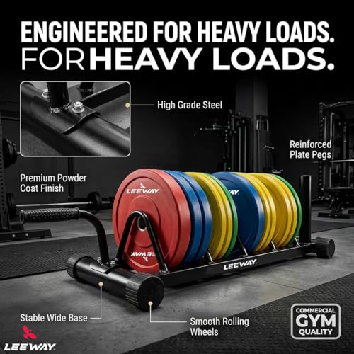 Image of LEEWAY Weight Rack for Home Gym with Barbell Stand | Gym Weight Plate Stand for Home | Heavy-Duty Steel Frame | Bumper Plate & Barbell Organizer | Compact Easy-to-Move Rack for Fitness Studio (Bumper Weight Rack)
