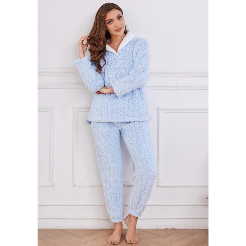 LYCY Fluffy Pajamas set for Women Fleece Pullover 2 Piece Pjs Set Soft Plush Sleepwear Winter Loungewear4
