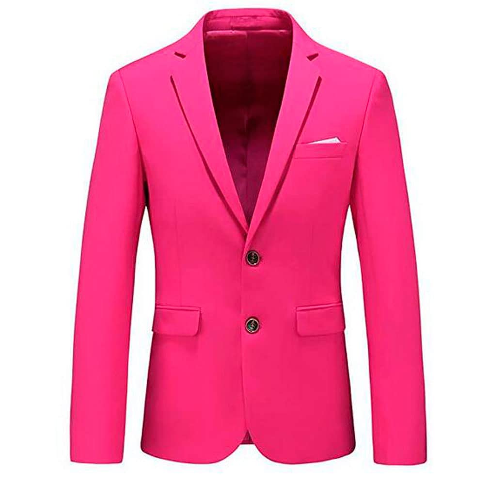 Botong Men's Hot Pink Two Buttons Peak Lapel Jacket Single Breasted Tuxedos Blazer Prom Party Coat Casual Jacket Dinner Coat 42/36