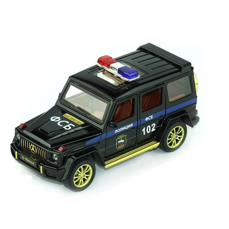 Image of Kids Model 1:32 G Wagon Police Die Cast Metal Car Pull Back Action Opening Doors with Realistic Engine Sound Lights Toy Car Gift for Boys - Black