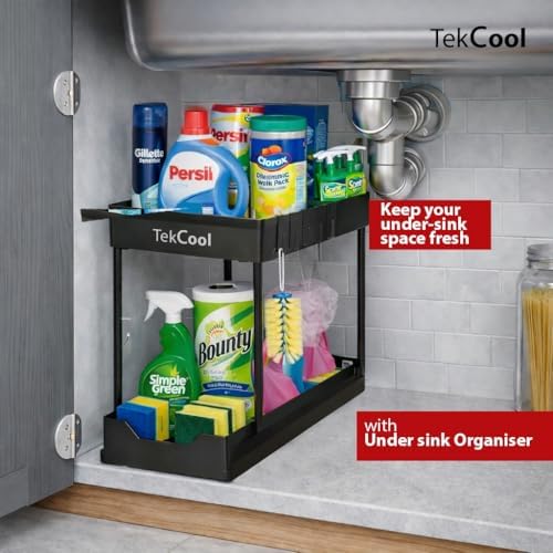 Image of TEKCOOL 2 Tier Under Sink Storage Organizer for Kitchen & Bathroom /Pullout Cabinet Organizer for Kitchen Cabinets /Under Sink Organizer /Bathroom Cabinet Storage(Pack of 1, Black).