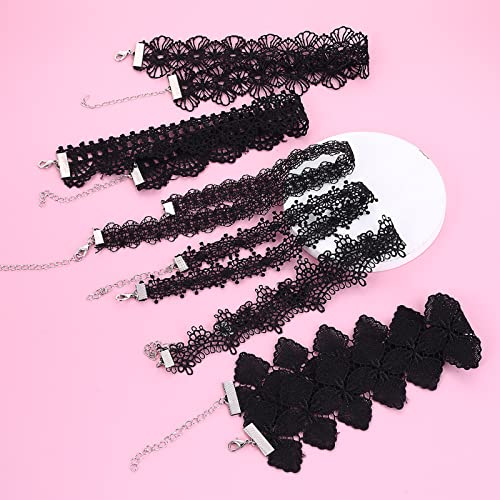 Yolev 6er Set Stretch Halskette Choker - Schwarz Spitze Tattoo Gothic Halskette für Frauen & Mädchen, Einheitsgröße
