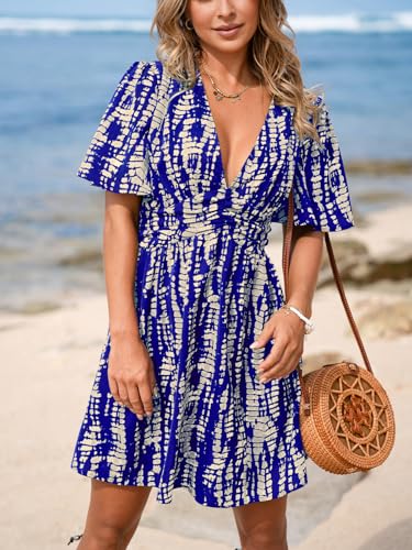 Image of CUPSHE Women's Plunging V Neck Flutter Sleeve Smocked Waist Mini Dress