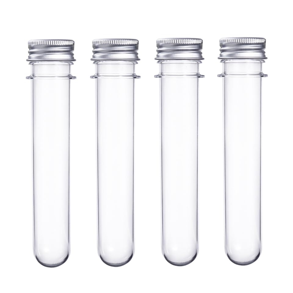 ULTECHNOVO Plastic Test Tubes with Caps, 12pcs 40ml Plastic Test Tube Bottles Metal Screw Lids Clear Storage Vials for Bath Salt Candy Craft Samples