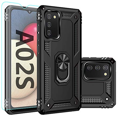 SKTGSLAMY for Galaxy A02S Case, with Screen Protector,[Military Grade] 16ft. Drop Tested Cover with Magnetic Kickstand Car Mount Protective Case for Samsung Galaxy A02S, Black