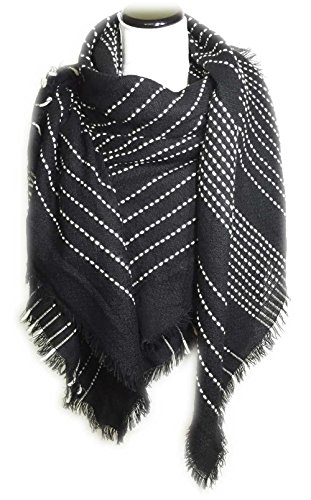 Aesthetinc Square Oversize Thick Thread Contrast Stitched Stripe Frayed Blanket Scarf Wrap Shawl2