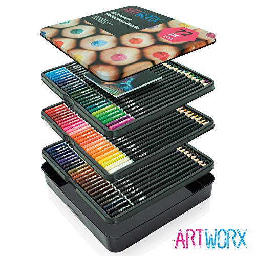 Artworx 72 Premium Watercolour Colouring Pencils Set - Coloured Art Pencils For Adults & Students - Art Supplies