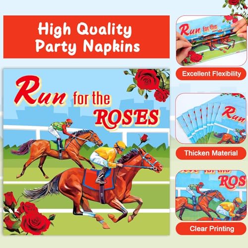 Image of Qyeahkj 100 Pcs Kentucky Party Supplies Derby Day Tableware Set Run for The Roses Party Plates Napkins Forks Disposable Horse Racing Decorations for Equestrian Enthusiasts Race Day Serves 25