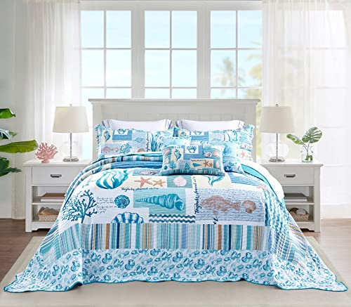 HZ & HY Coastal Oversized King Bedspread 128x120 Extra Wide, Lightweight Beach Bedding Nautical...