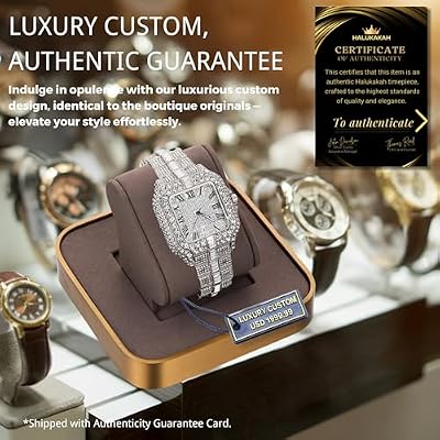 Halukakah Watch for Men - Moissanite Diamond Iced Out - Luxury 18k Real Gold/Platinum/Rhodium Black Plated,41MM Square Dial with Calendar - 8.5 Length,with Cuban Link Chain Options - Includes Giftbox