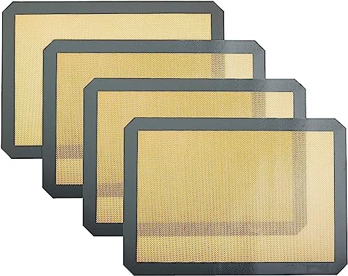 Non-Silicone Baking Mats,Pack of 4, BPA-Free,Food Grade Reusable Baking,Mat Professional Sheets Mats Silicone pan Liners Square Cake Pan Mat,Rectangular, 16.5" x 11.6"