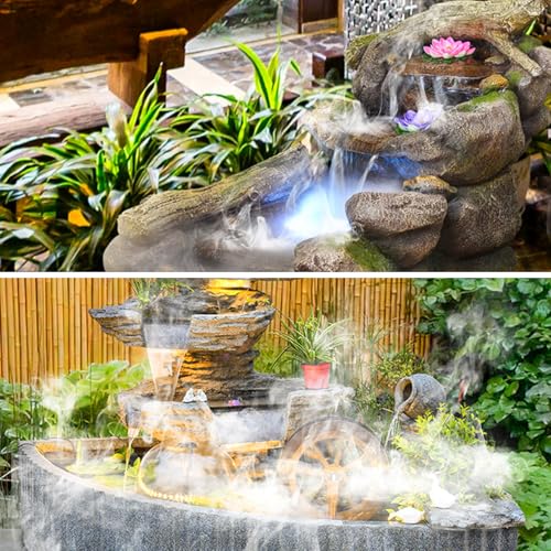 Ultraschall Vernebler, Mini Nebelmaschine mit 12 LED-Licht Nebler Fogger Leiser Zerstäuber 24V Nebelhersteller für Teich, Aquarium,Halloween Pumpkin und Hexentopf mit Spritzwassergeschütztem Zubehör