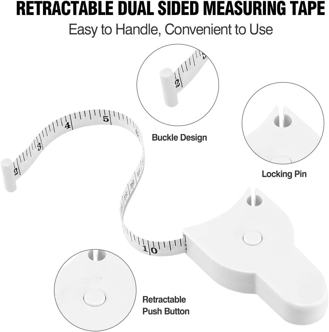 Measuring Tape for Body 60 Inch(150cm) - Retractable Measuring Tape for Body Accurate Way to Track Weight Loss Muscle Gain by One Hand, - Easy Body Tape Measure 3 Piece